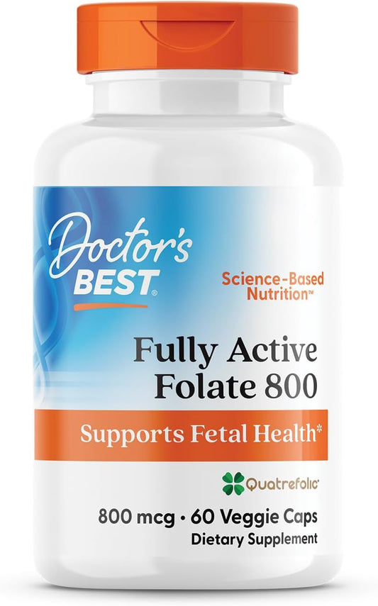 Doctor's Best Fully Active Folate 800 - Supports Fetal Health - Non-GMO, Gluten Free, Vegan - 60 Veggie Capsules