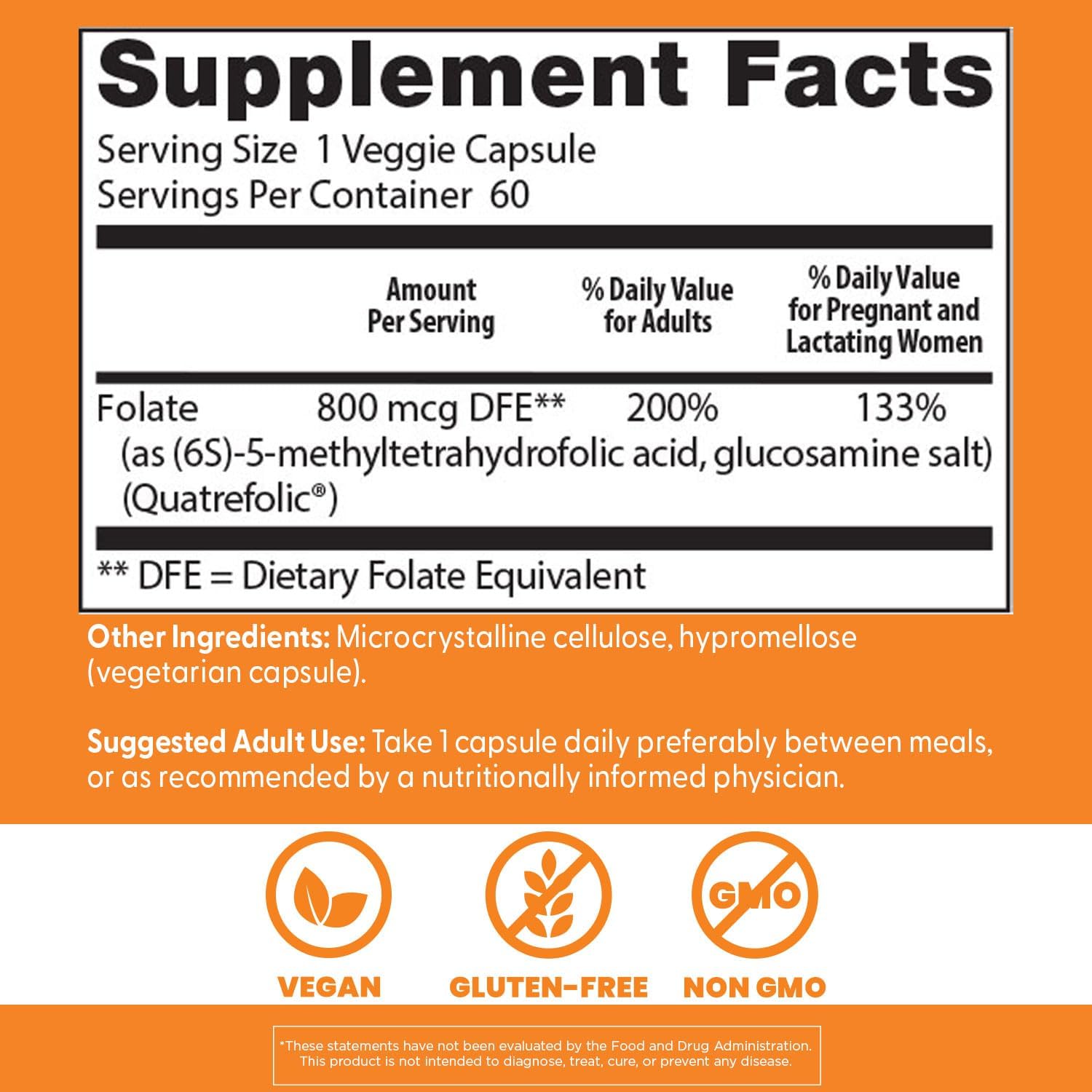 Doctor's Best Fully Active Folate 800 - Supports Fetal Health - Non-GMO, Gluten Free, Vegan - 60 Veggie Capsules