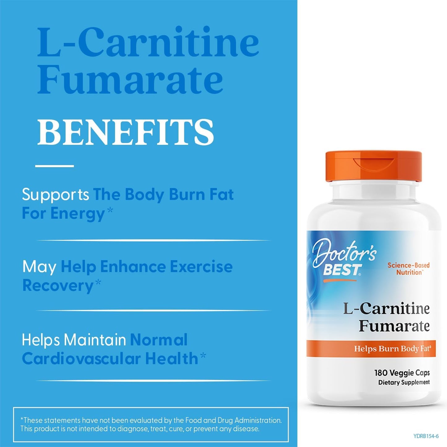 Doctor's BEST L-Carnitine Fumarate - Vegan Healthy Weight Support Supplement, Non-GMO, Gluten Free, Soy Free - 180 Veggie Capsules