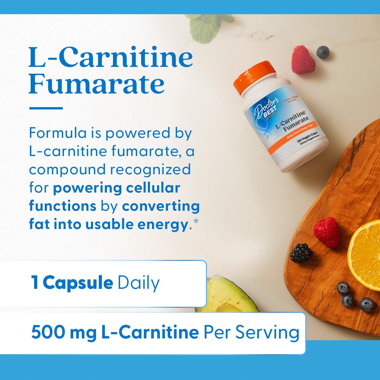 Doctor's BEST L-Carnitine Fumarate - Vegan Healthy Weight Support Supplement, Non-GMO, Gluten Free, Soy Free - 180 Veggie Capsules
