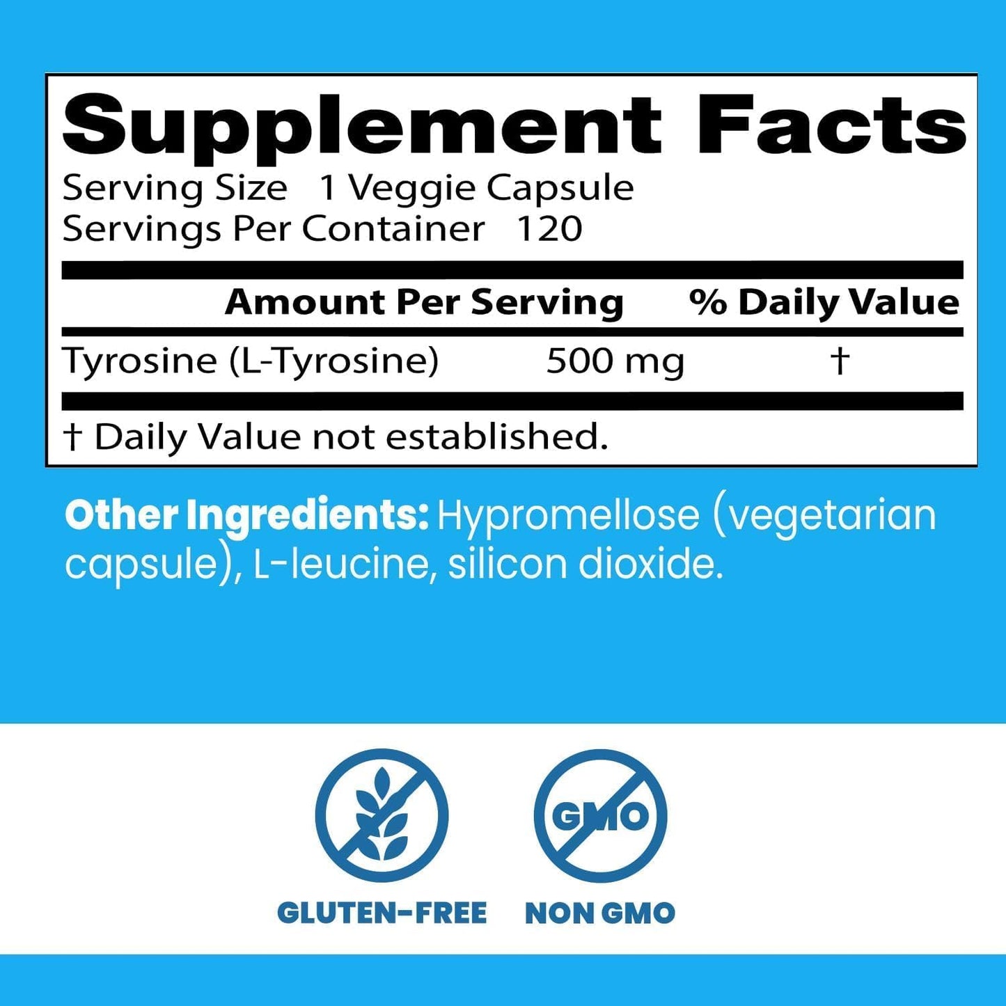 Doctor's BEST L-Tyrosine 500mg Capsules for Brain Transmitter Support - Non-GMO & Gluten Free - 120 Count - BoostGo Australia