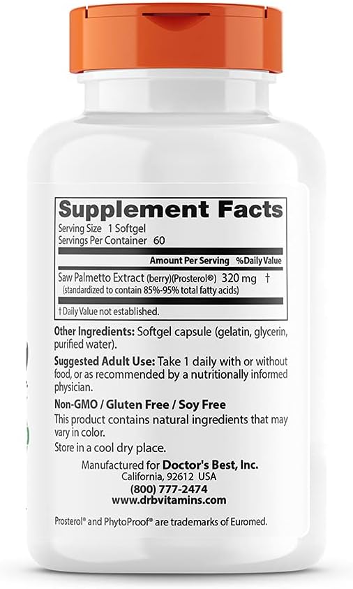 Doctor's Best Saw Palmetto Extract Softgel Capsules - 320mg, 60 Count