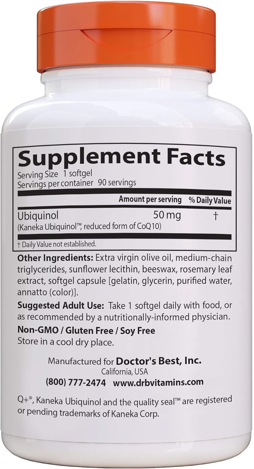 Doctor's Best Ubiquinol with Kaneka QH 50 mg - Heart Health Support - Non-GMO, Gluten & Soy Free - 90 Count Bottle