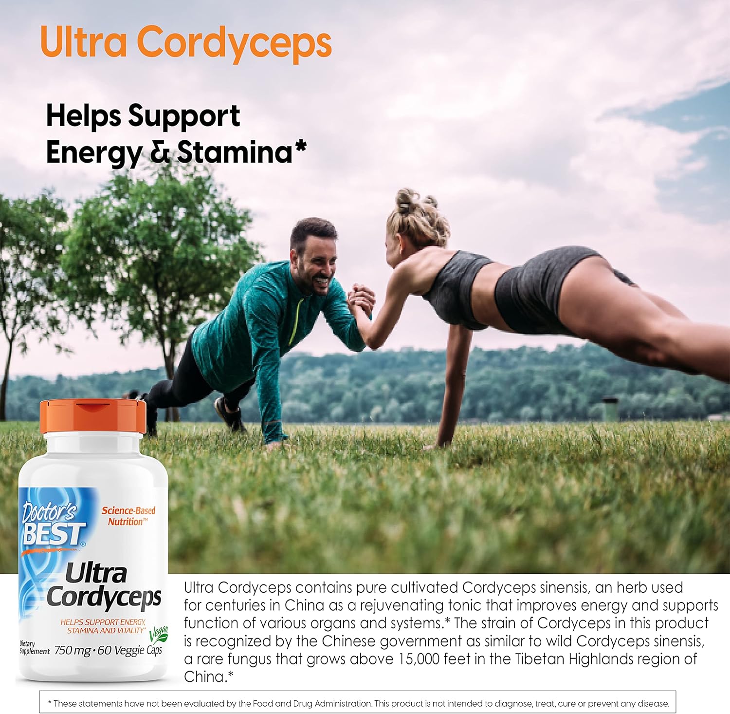 Doctor's Best Ultra Cordyceps Capsules - Non-GMO, Vegan, Gluten-Free, Soy-Free - 60 Count