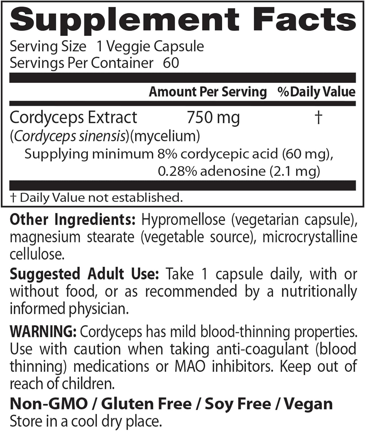Doctor's Best Ultra Cordyceps Capsules - Non-GMO, Vegan, Gluten-Free, Soy-Free - 60 Count