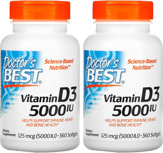 Doctor's Best Vitamin D3 5000 IU Softgels - 2 Pack, 360 Count, High Potency Supplement