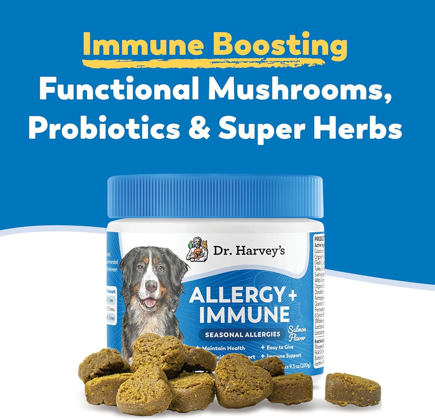 Dog Allergy & Anti-Itch Relief Soft Chew Supplement Bites with Functional Mushrooms & Probiotics
