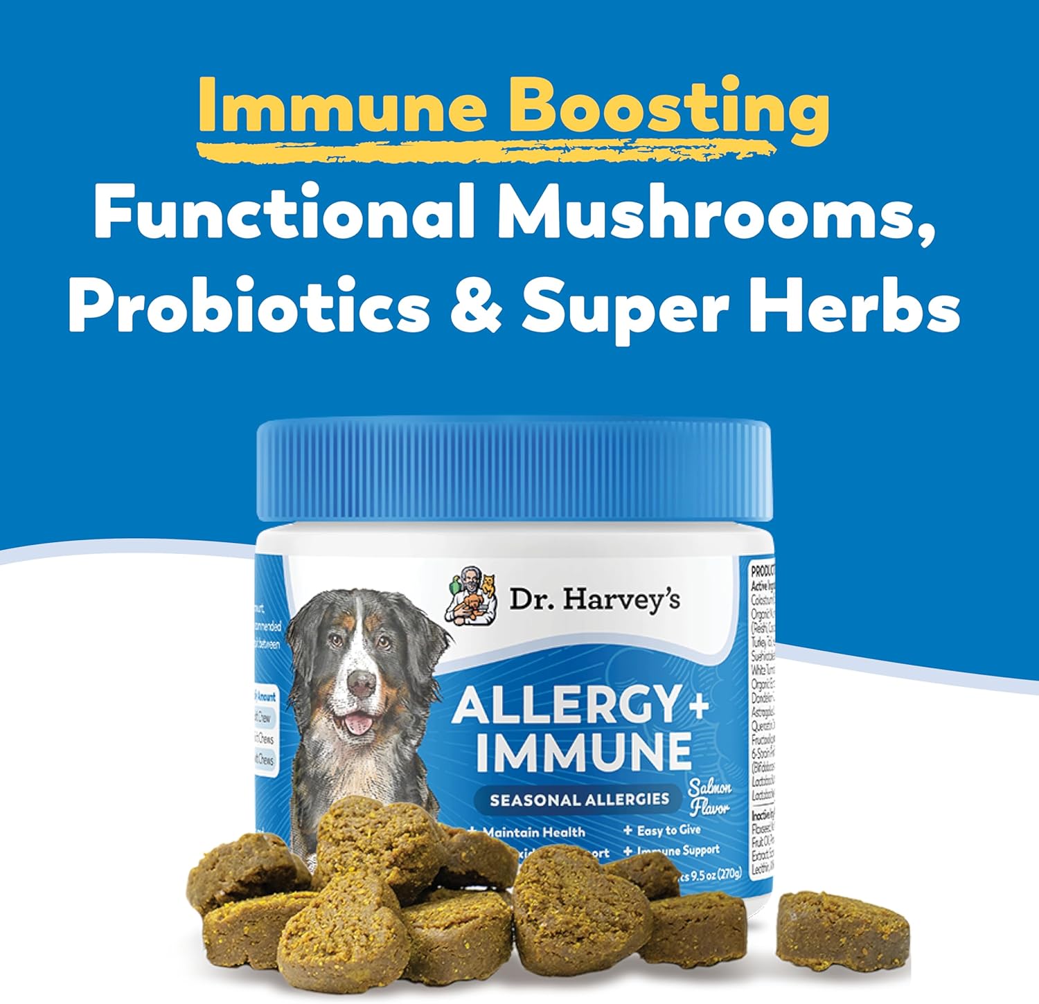 Dog Allergy & Anti-Itch Relief Soft Chew Supplement Bites with Functional Mushrooms & Probiotics