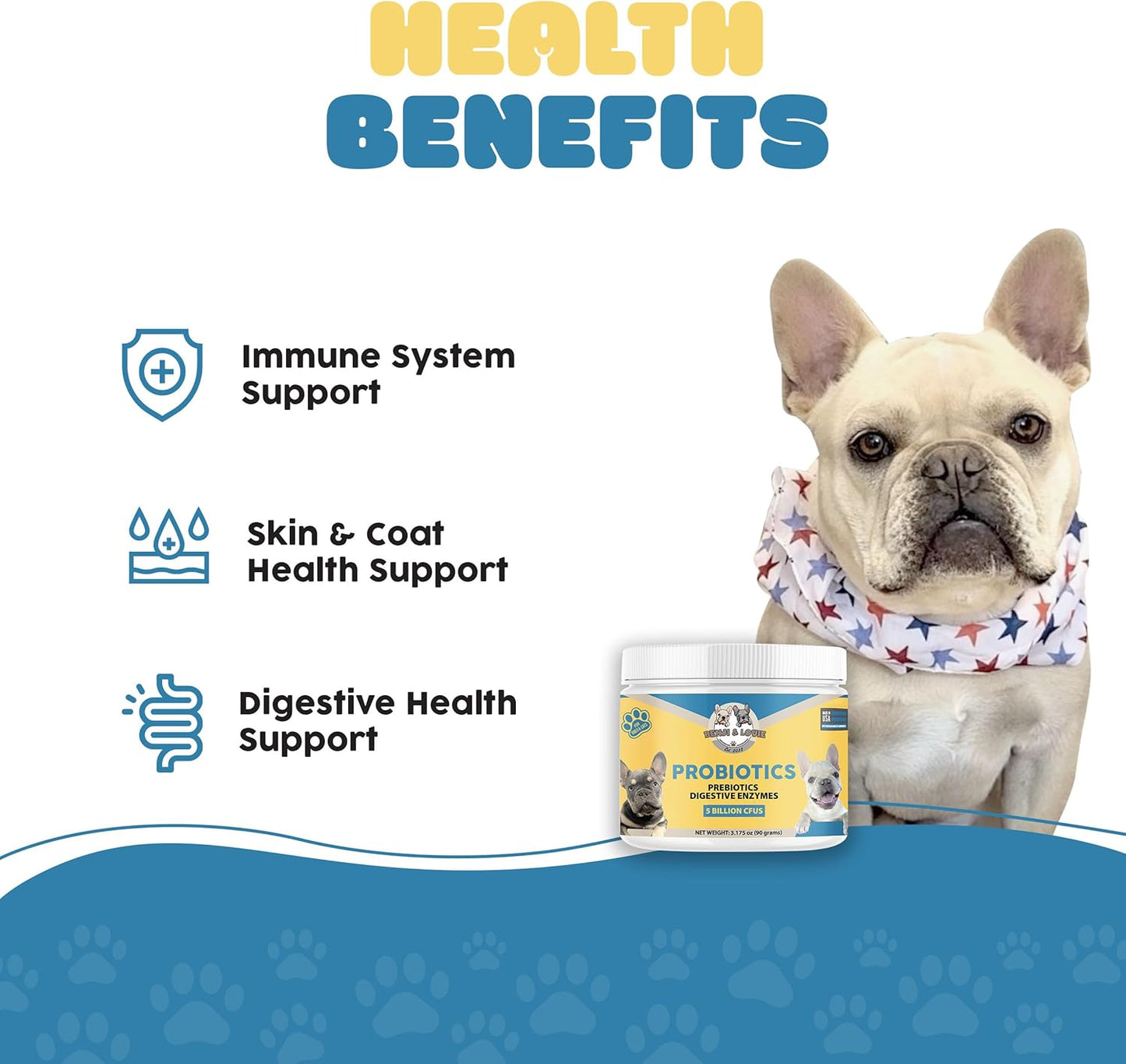 Dog and Cat Probiotics with 5 Billion CFUs, Prebiotics, and Digestive Enzymes for Digestive Health, Immune Support, Skin, and Coat - 90 Grams