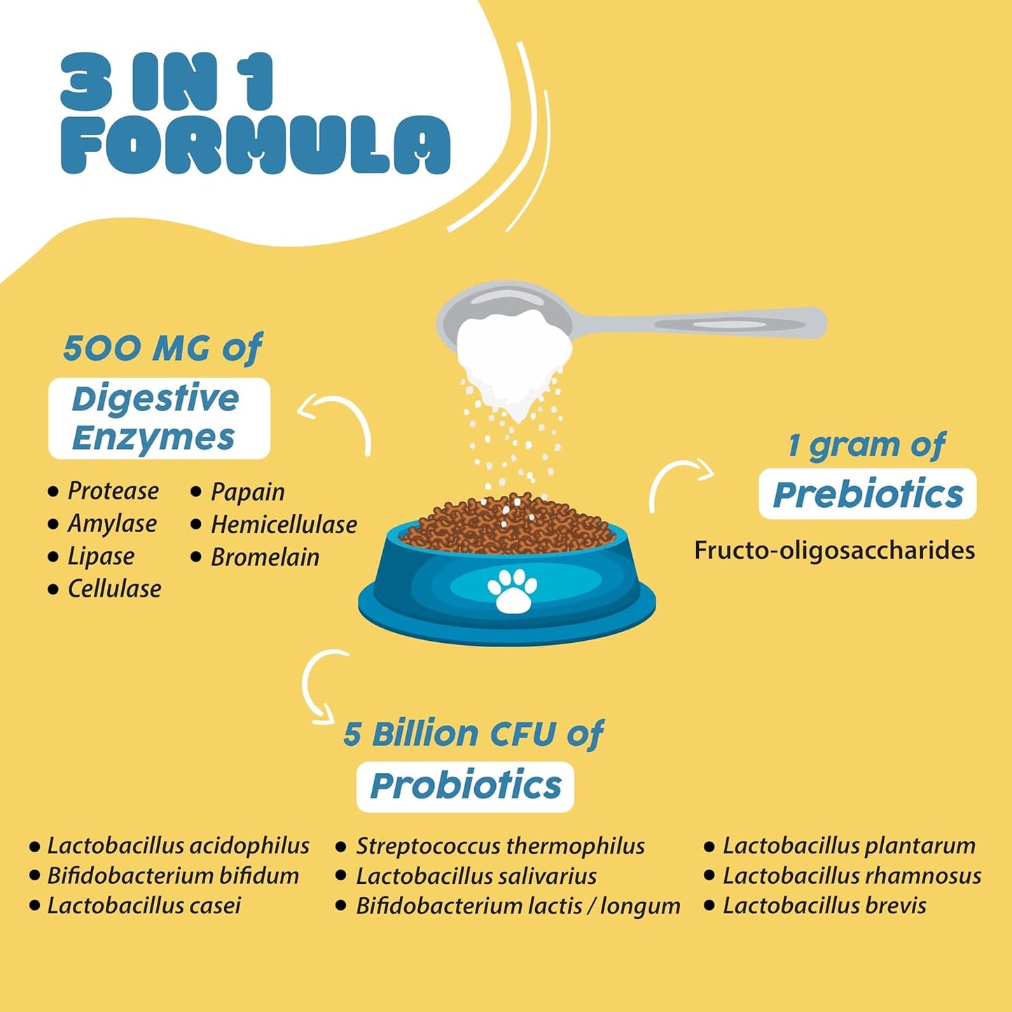 Dog and Cat Probiotics with 5 Billion CFUs, Prebiotics, and Digestive Enzymes for Digestive Health, Immune Support, Skin, and Coat - 90 Grams