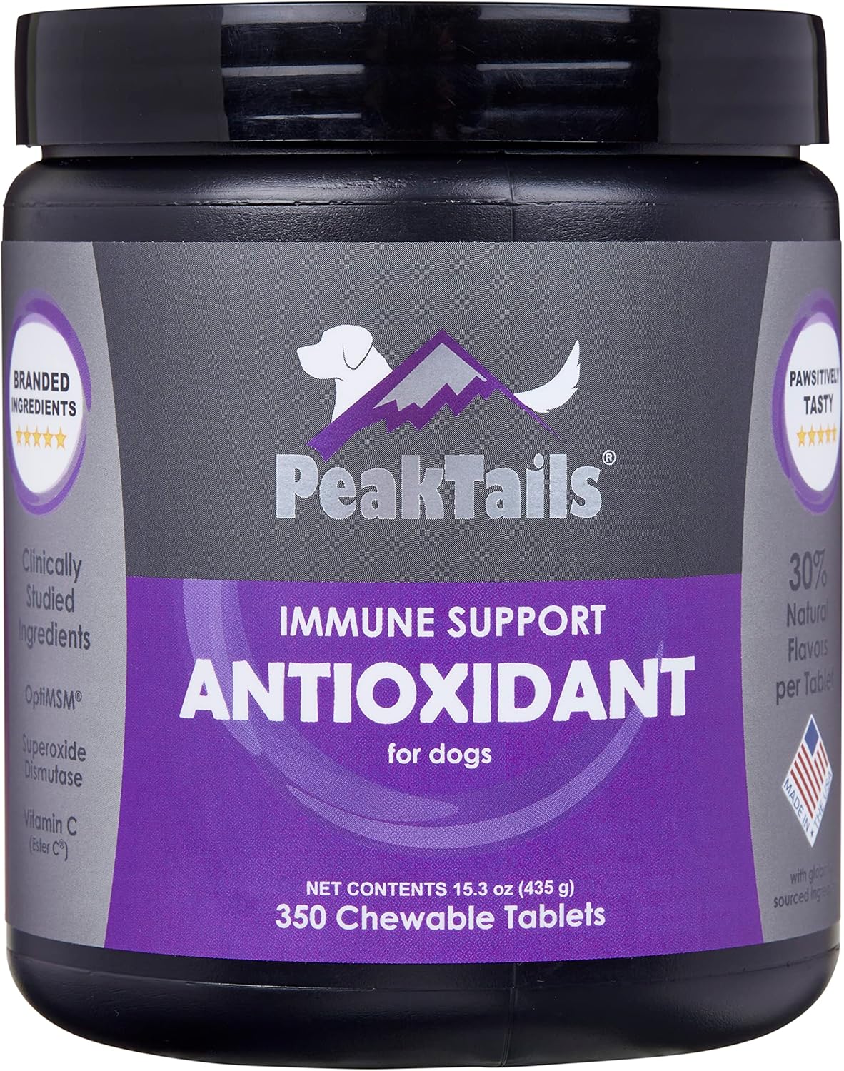 Dog Antioxidant Supplement for Immune Support & Skin Health, Chewable Tablets with MSM, Selenium, Vitamin C & E, 350 Count
