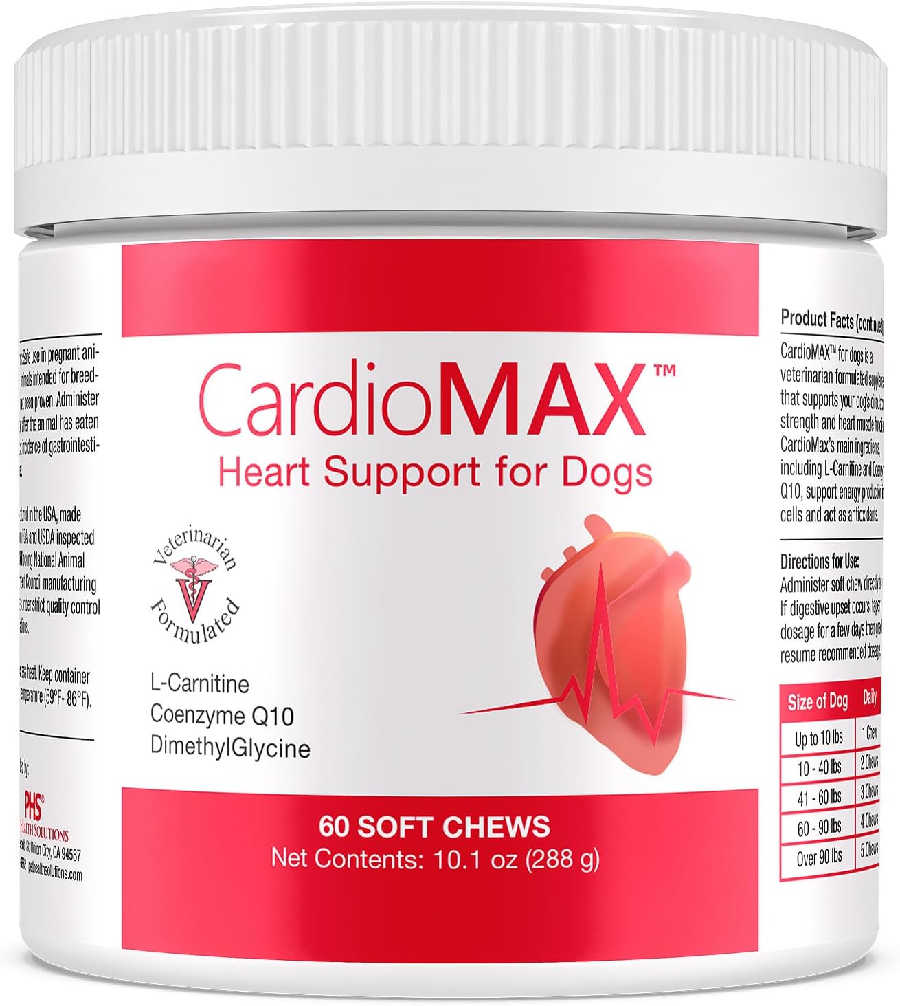 Dog Heart Health Supplement with L-Taurine, L-Carnitine, EPA, DHA, Coenzyme Q10 - Supports Circulatory Strength, Cardiovascular Health - 60 Soft Chews