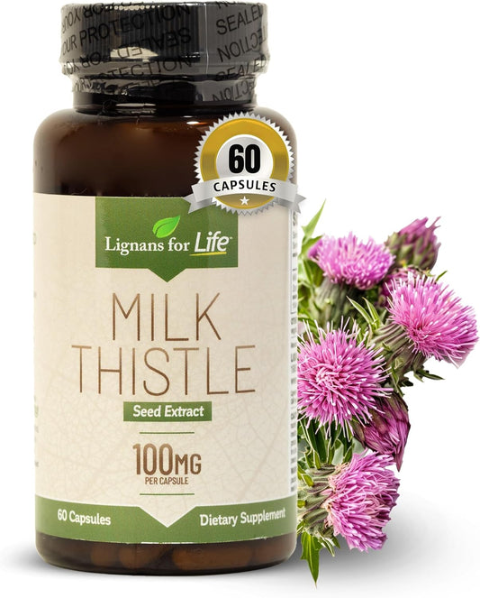 Dog Liver Health Support Supplement - Lignans for Life Milk Thistle Seed Extract Capsules - 100mg, 60 Vegetarian Capsules