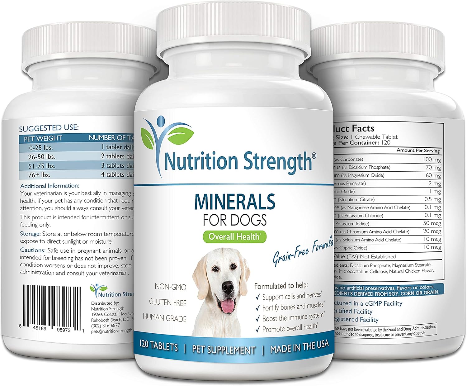 Dog Mineral Supplement for Cell & Nerve Support, Strong Bones & Muscles, Overall Health Boost with Calcium, Phosphorus, Magnesium, Potassium, Selenium, Iron, Zinc, 120 Chewable Tablets
