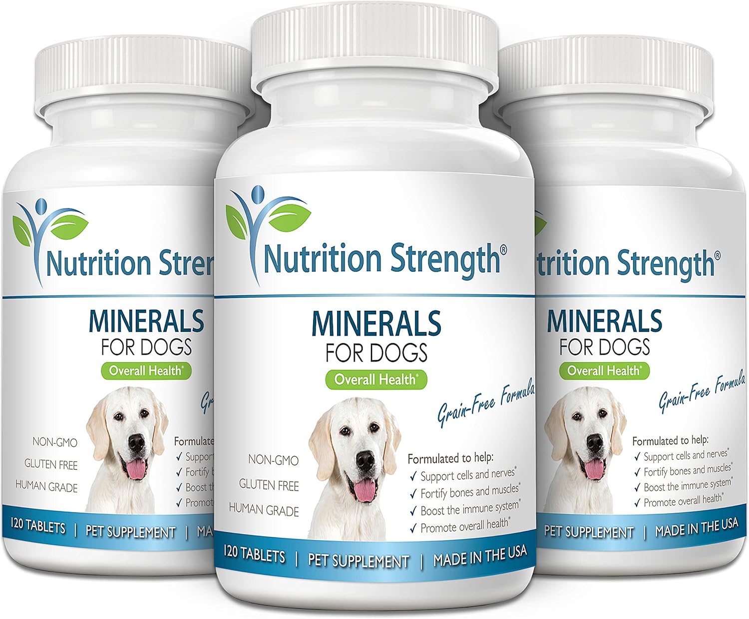 Dog Mineral Supplement for Cell & Nerve Support, Strong Bones & Muscles, Overall Health Boost with Calcium, Phosphorus, Magnesium, Potassium, Selenium, Iron, Zinc, 120 Chewable Tablets