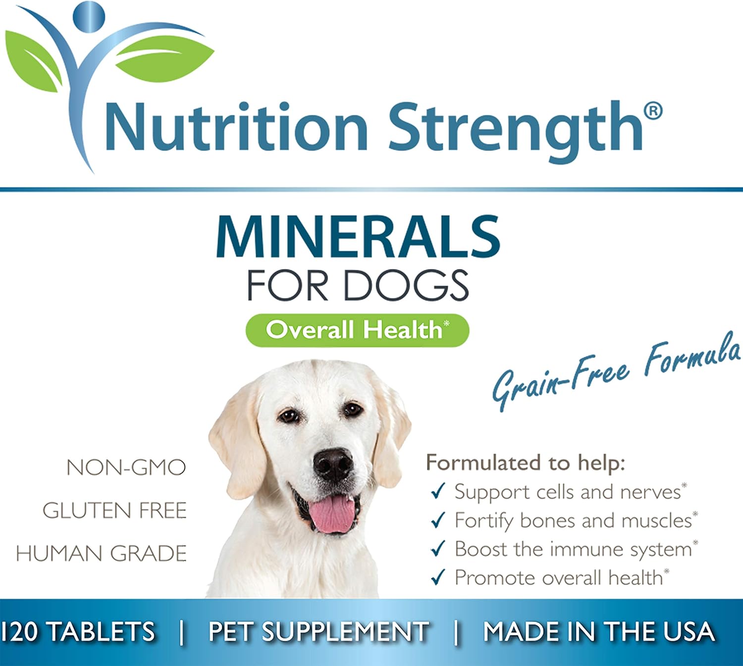 Dog Mineral Supplement for Cell & Nerve Support, Strong Bones & Muscles, Overall Health Boost with Calcium, Phosphorus, Magnesium, Potassium, Selenium, Iron, Zinc, 120 Chewable Tablets