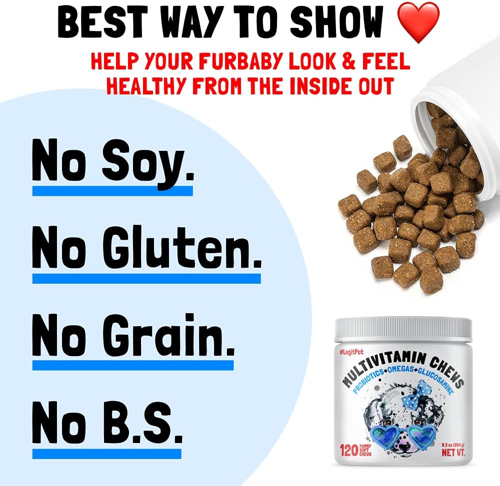 Dog Multivitamin Chews with Glucosamine, Probiotics, and Omegas for Joint, Immune, Skin, and Heart Health - 120 Count