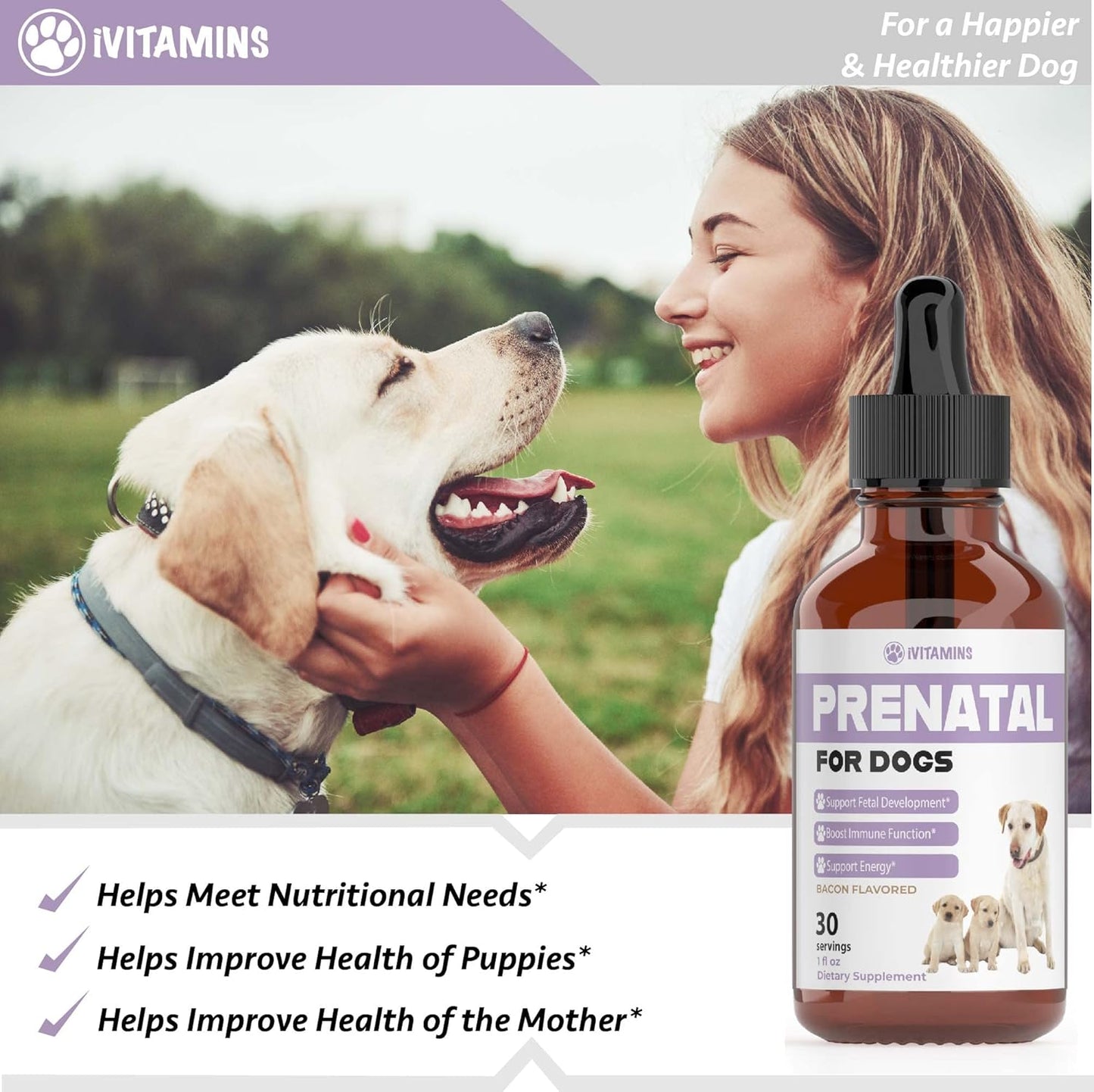 Dog Prenatal Vitamins with Vitamin B Complex & C | Essential Dog Whelping Supplies | 30 Servings