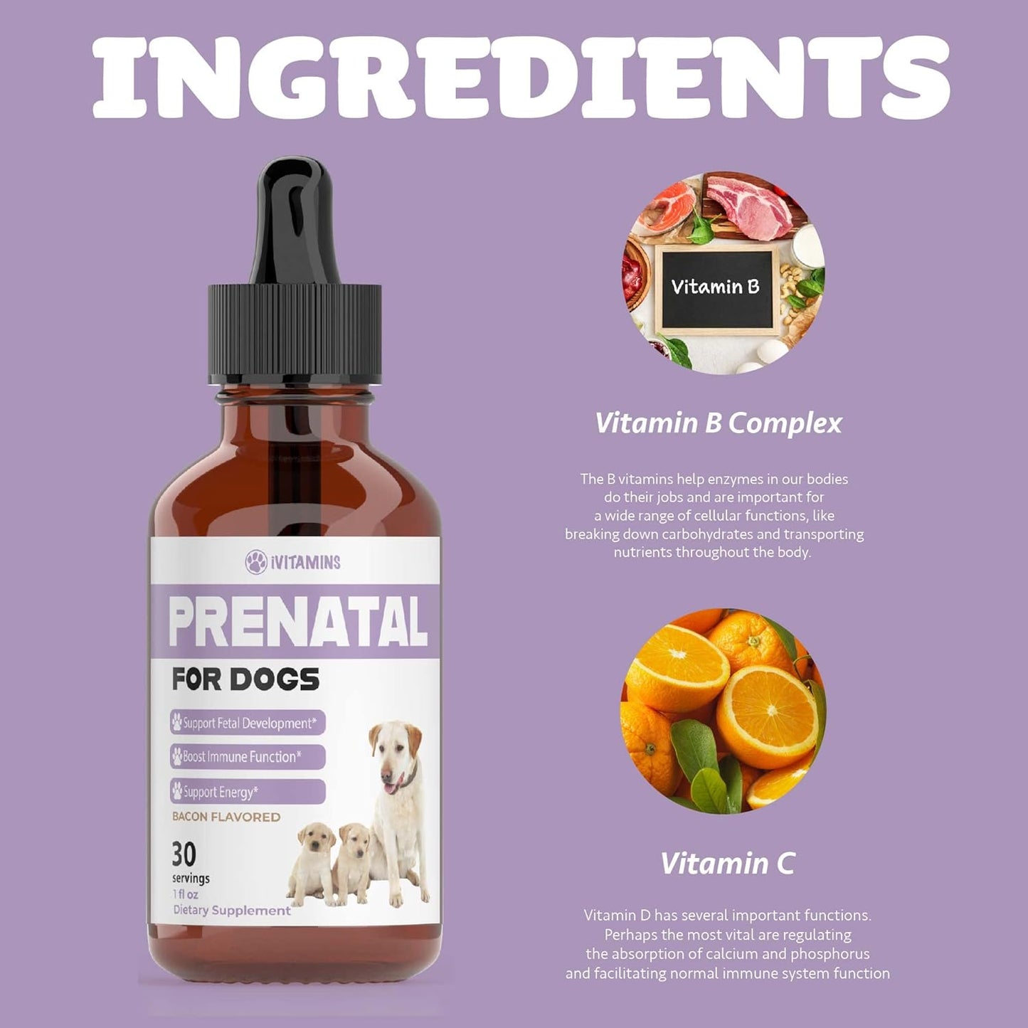 Dog Prenatal Vitamins with Vitamin B Complex & C | Essential Dog Whelping Supplies | 30 Servings