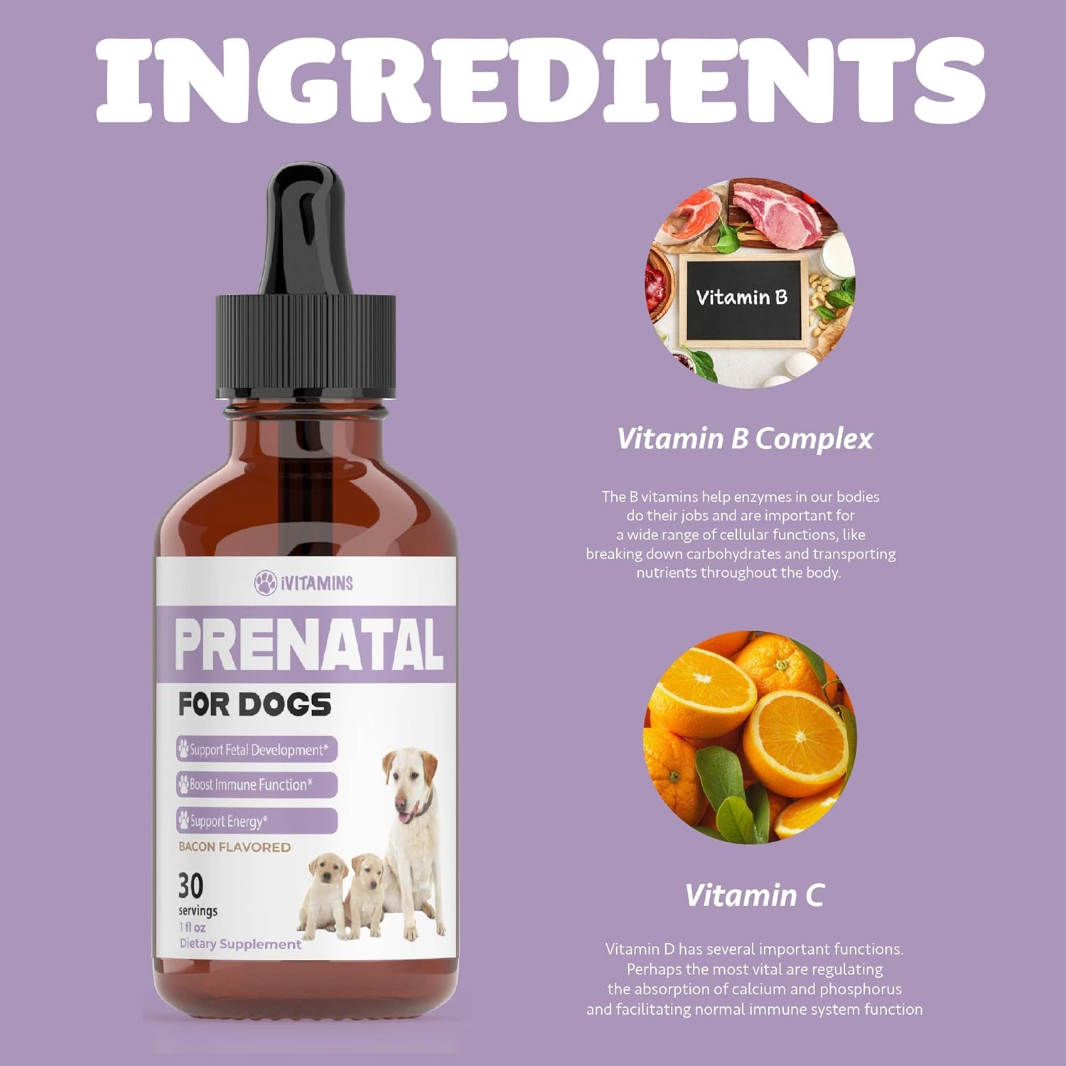 Dog Prenatal Vitamins with Vitamin B Complex & C | Essential Dog Whelping Supplies | 30 Servings