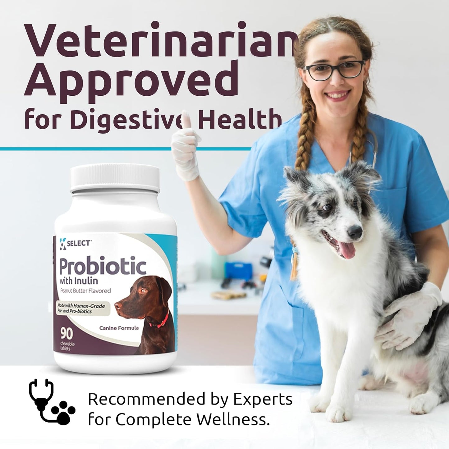 Dog Probiotic Chewable Tablets with Inulin for Healthy Digestion - 90 Count - Supports Nutrient Absorption - Digestive Enzymes for Dogs