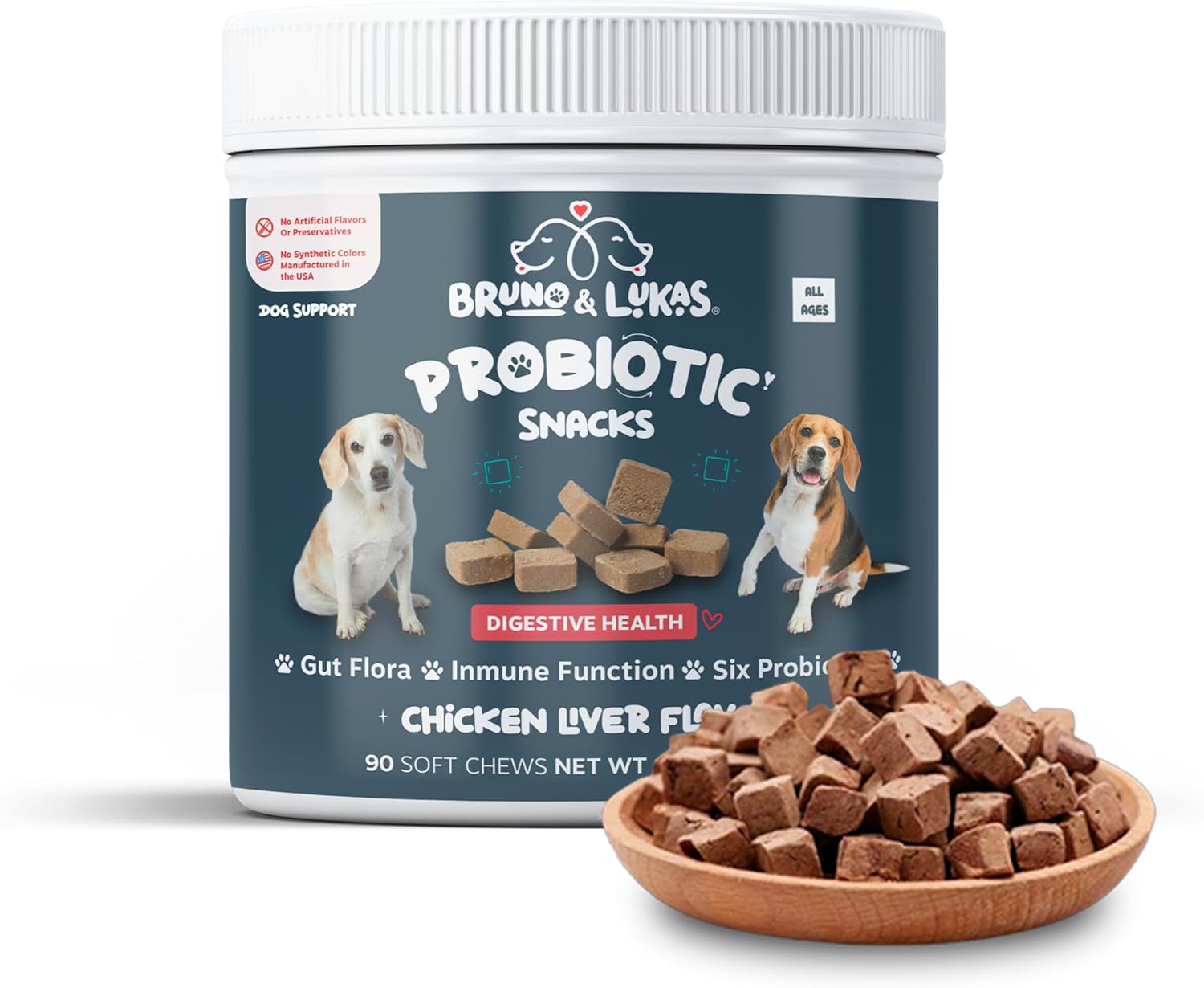 Dog Probiotic Chews with Chicken Liver Flavor - Supports Gut Health, Digestion, and Immune System - 90 Soft Chews for Diarrhea and Itchiness