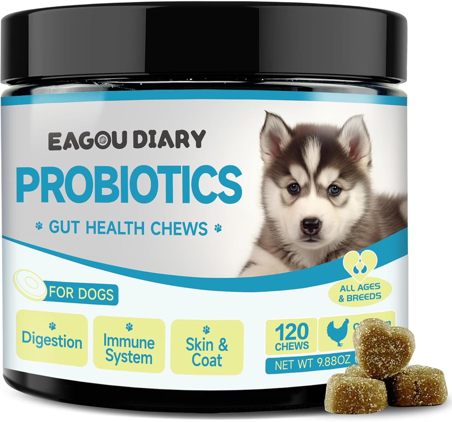 Dog Probiotic Chews with Prebiotics, Goat Milk, Omega 3, Vitamins - 120 Ct
