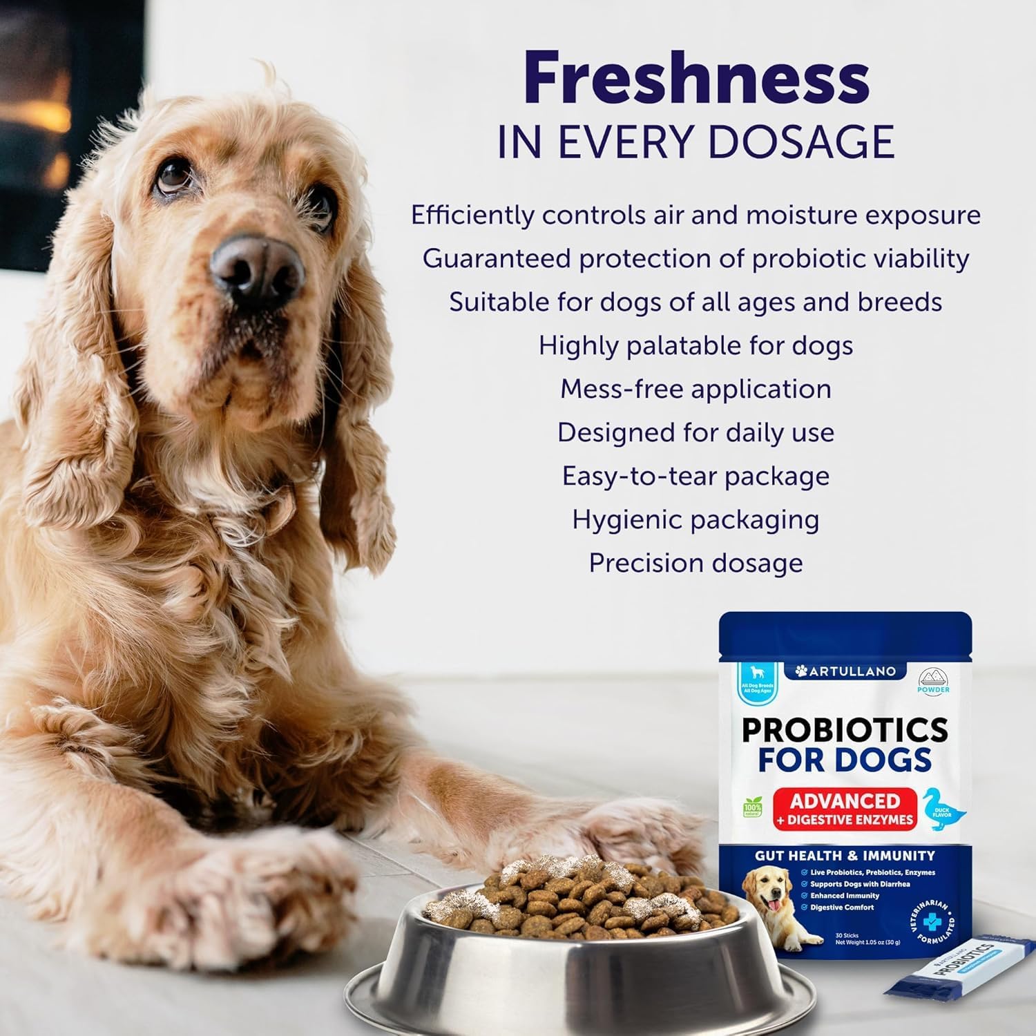 Dog Probiotic Powder with Prebiotics - Boost Gut Health, Skin, Immunity - Digestive Enzymes for Diarrhea, Gas - 30 Sticks