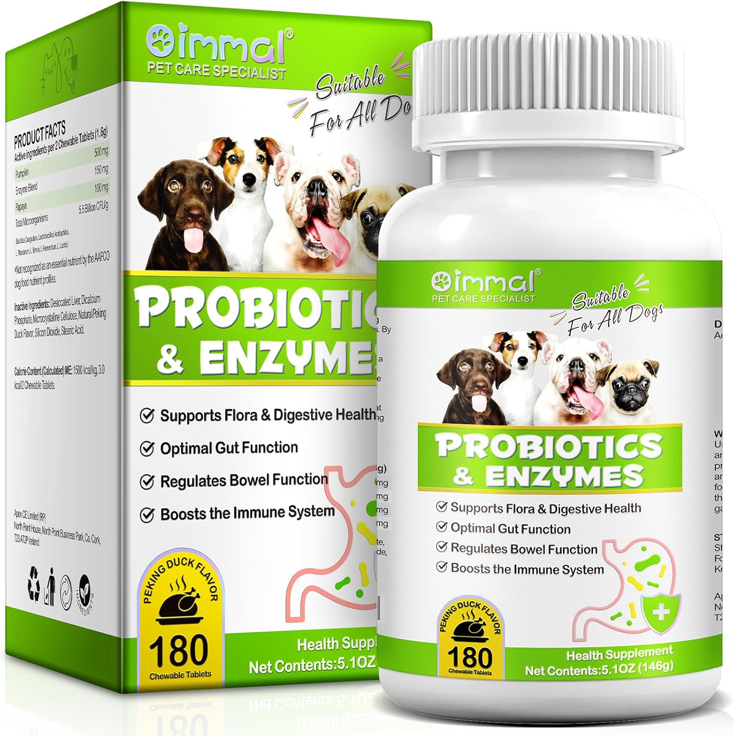 Dog Probiotics Chews with Digestive Enzymes for Gut and Immunity Support - 180 Count
