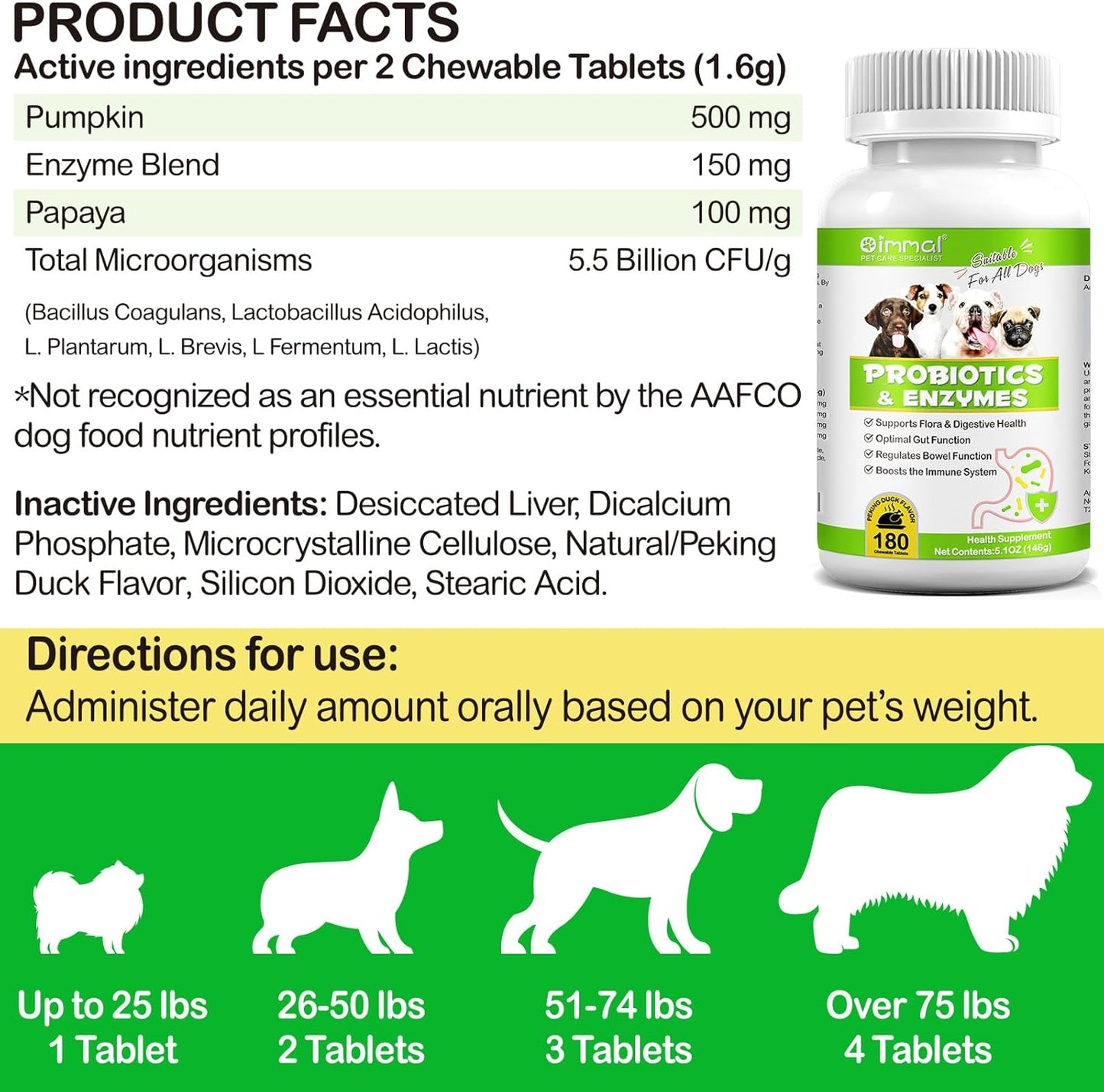 Dog Probiotics Chews with Digestive Enzymes for Gut and Immunity Support - 180 Count