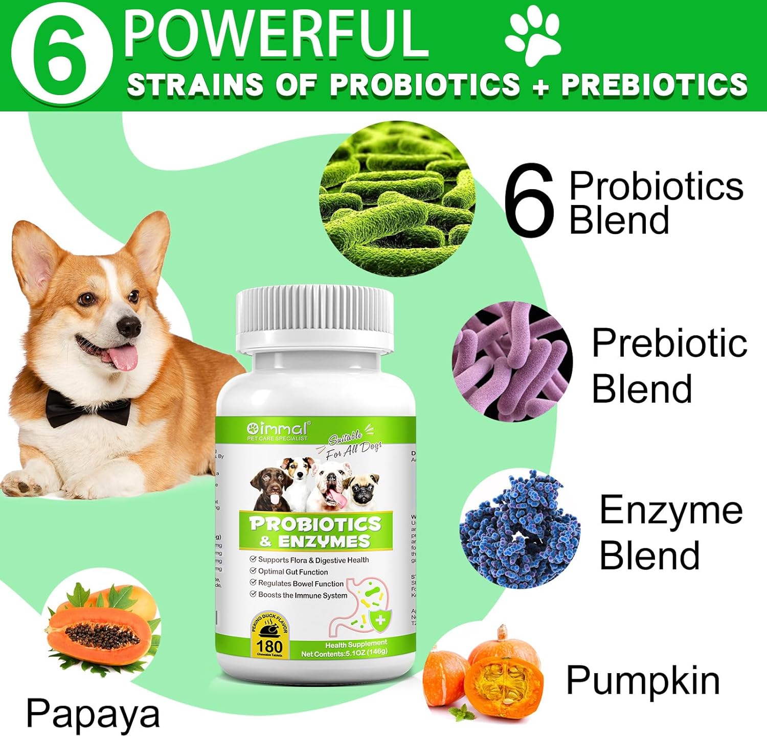 Dog Probiotics Chews with Digestive Enzymes for Gut and Immunity Support - 180 Count