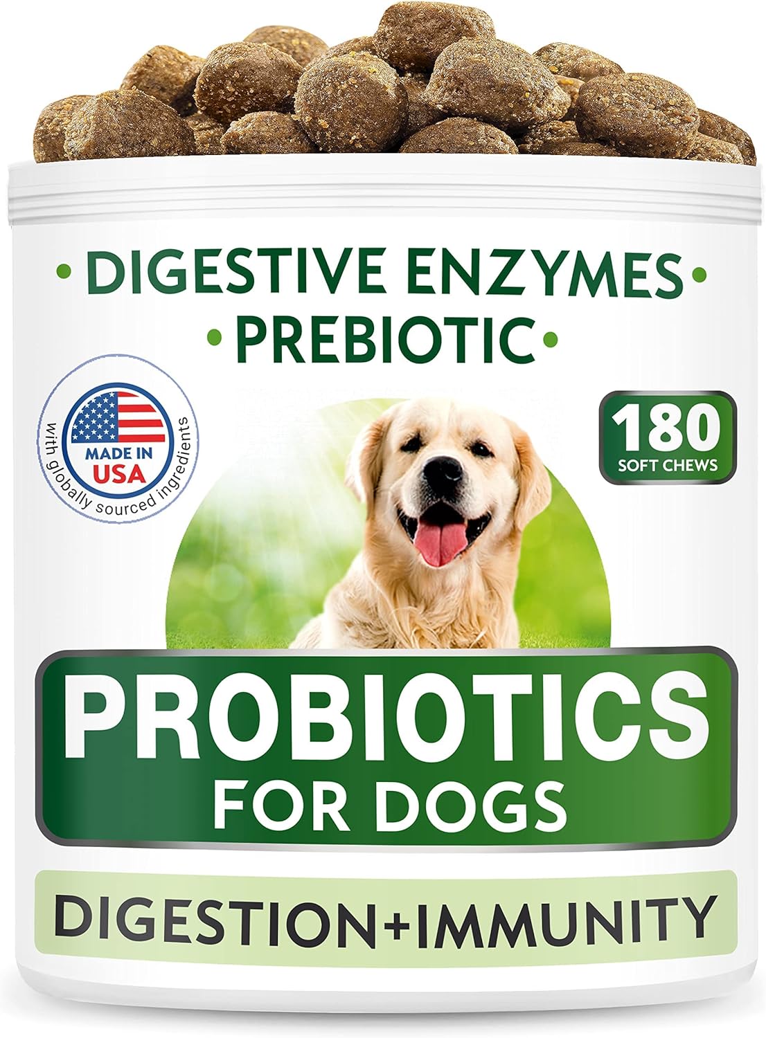 Dog Probiotics Chews with Omega 3 Bundle for Digestive and Skin Health - Gas, Diarrhea, Constipation, Allergy Relief + Coat Support