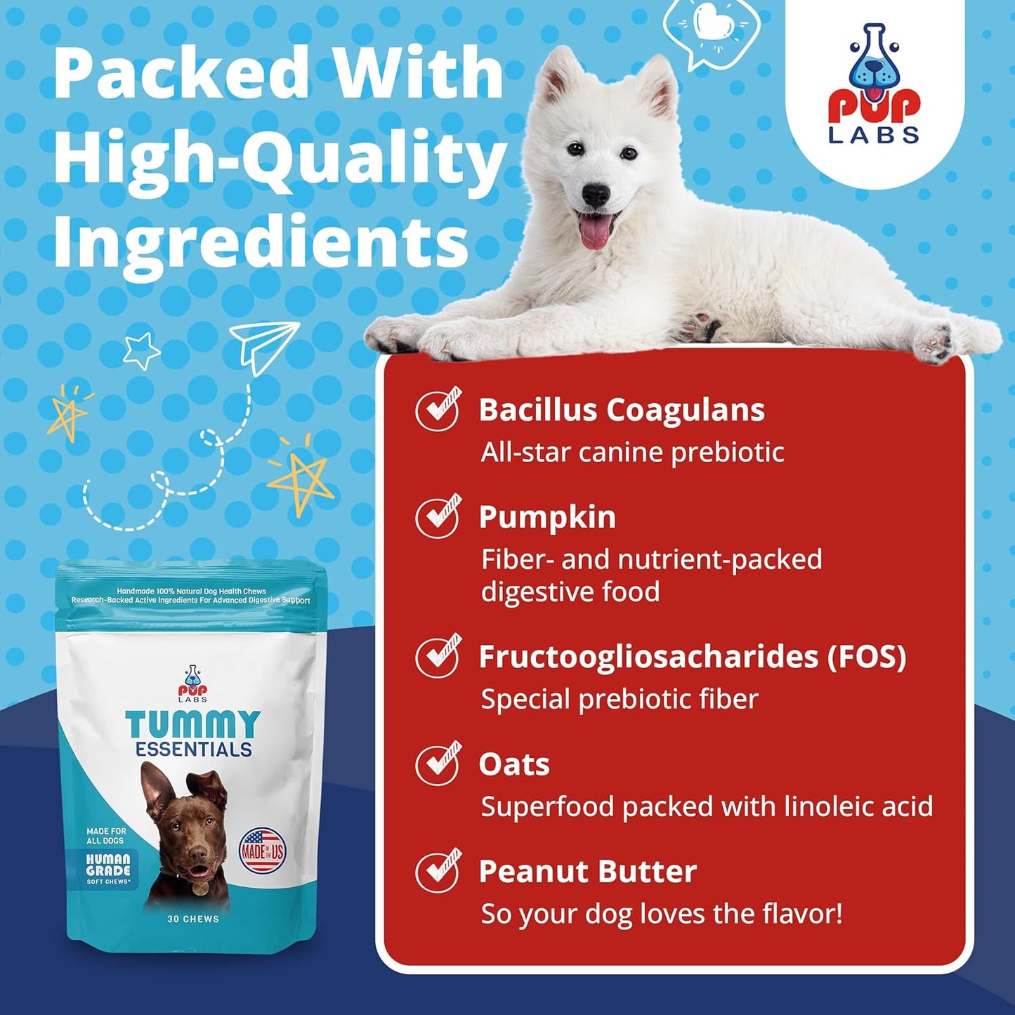 Dog Probiotics for Digestive Health - Supports Gut Health and Active Life - Made in USA - 30 Chews for All Dogs