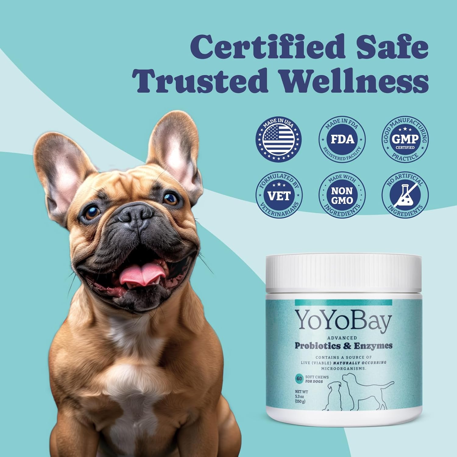 Dog Probiotics for Gut Health, Immune Support, and Itchy Skin Relief - 60 Soft Chews with 1 Billion CFUs