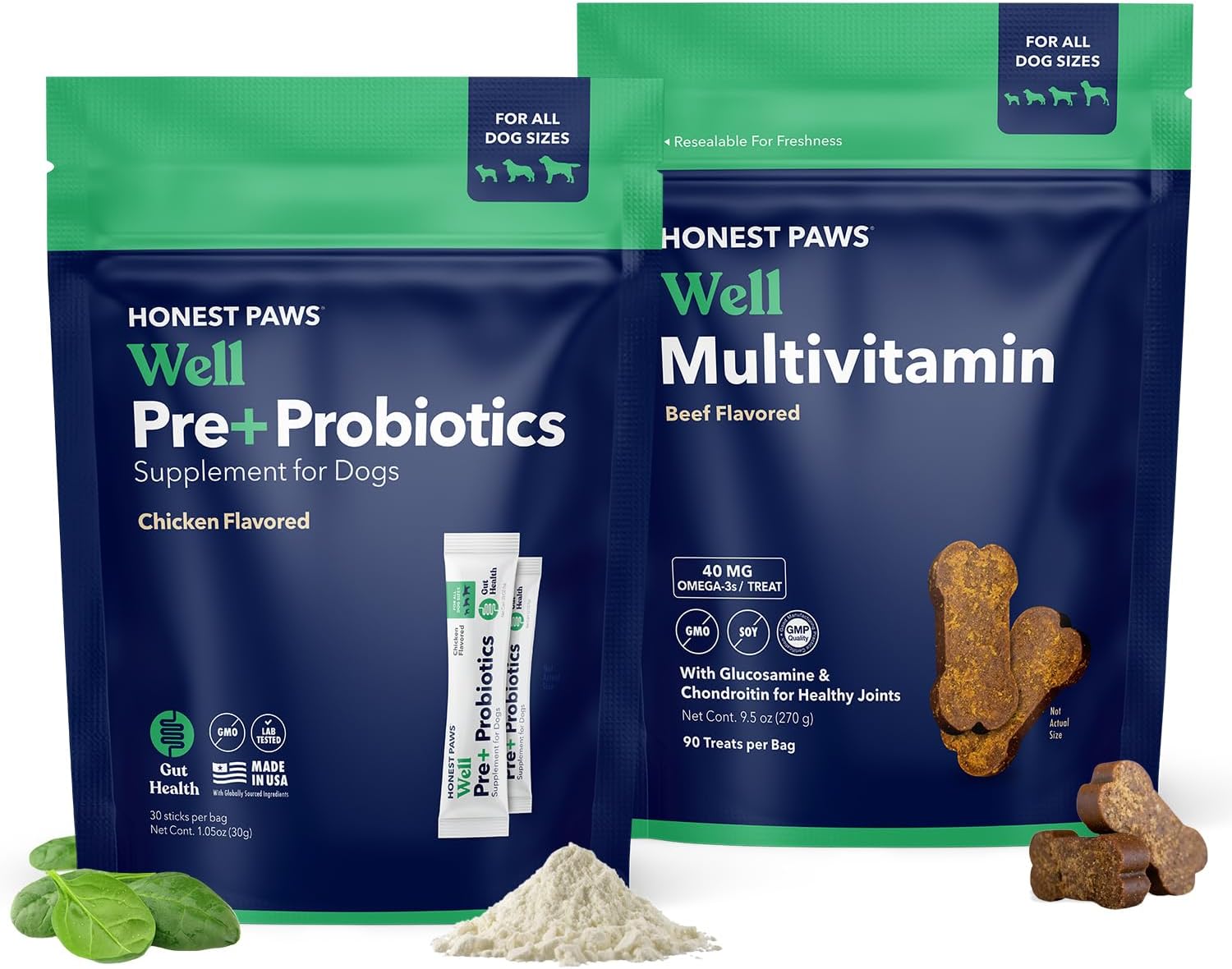 Dog Probiotics & Multivitamin with Glucosamine Chondroitin for Joint, Allergy, Immune, Gut, Digestive, Skin & Coat Support by Honest Paws