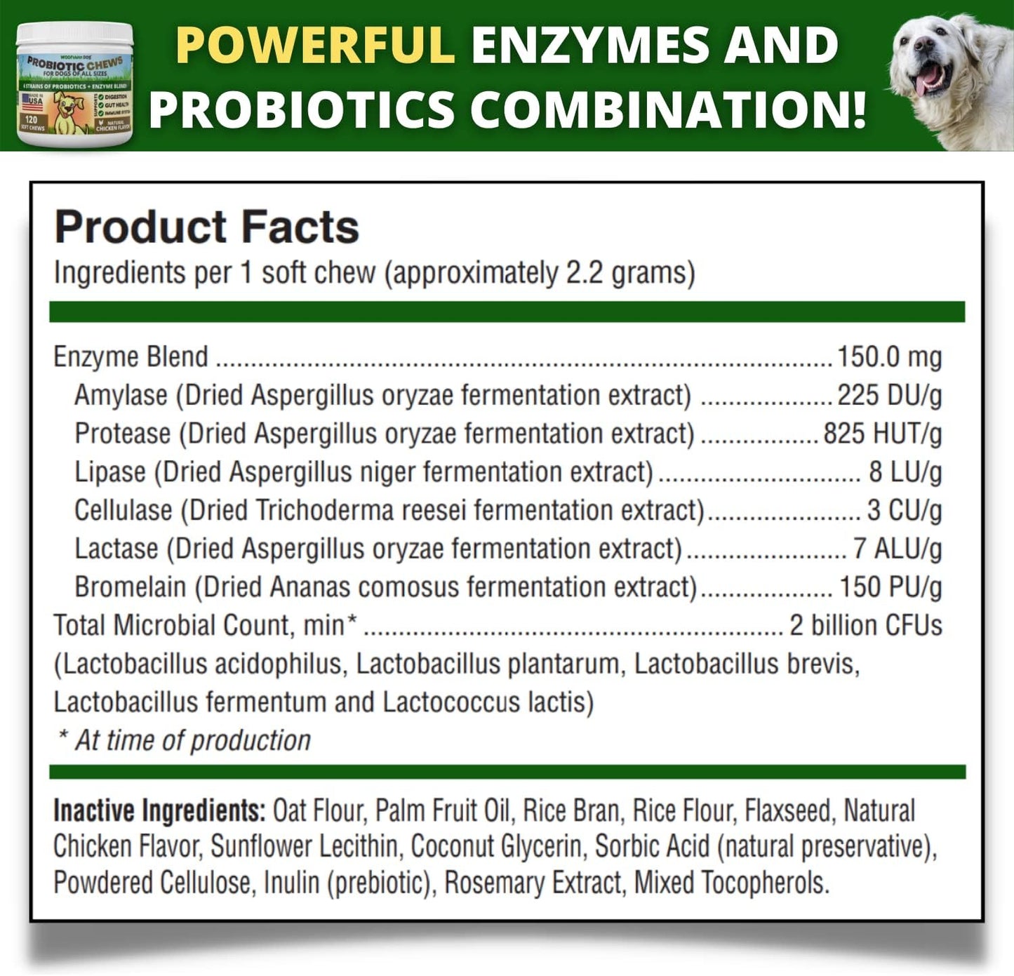 Dog Probiotics Soft Chews - Digestive & Immune Support for Dogs - 120 ct - Made in USA