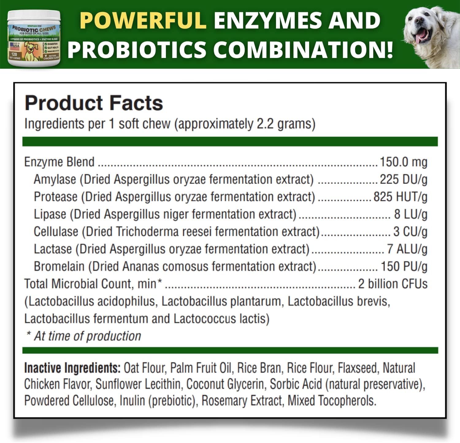 Dog Probiotics Soft Chews - Digestive & Immune Support for Dogs - 120 ct - Made in USA