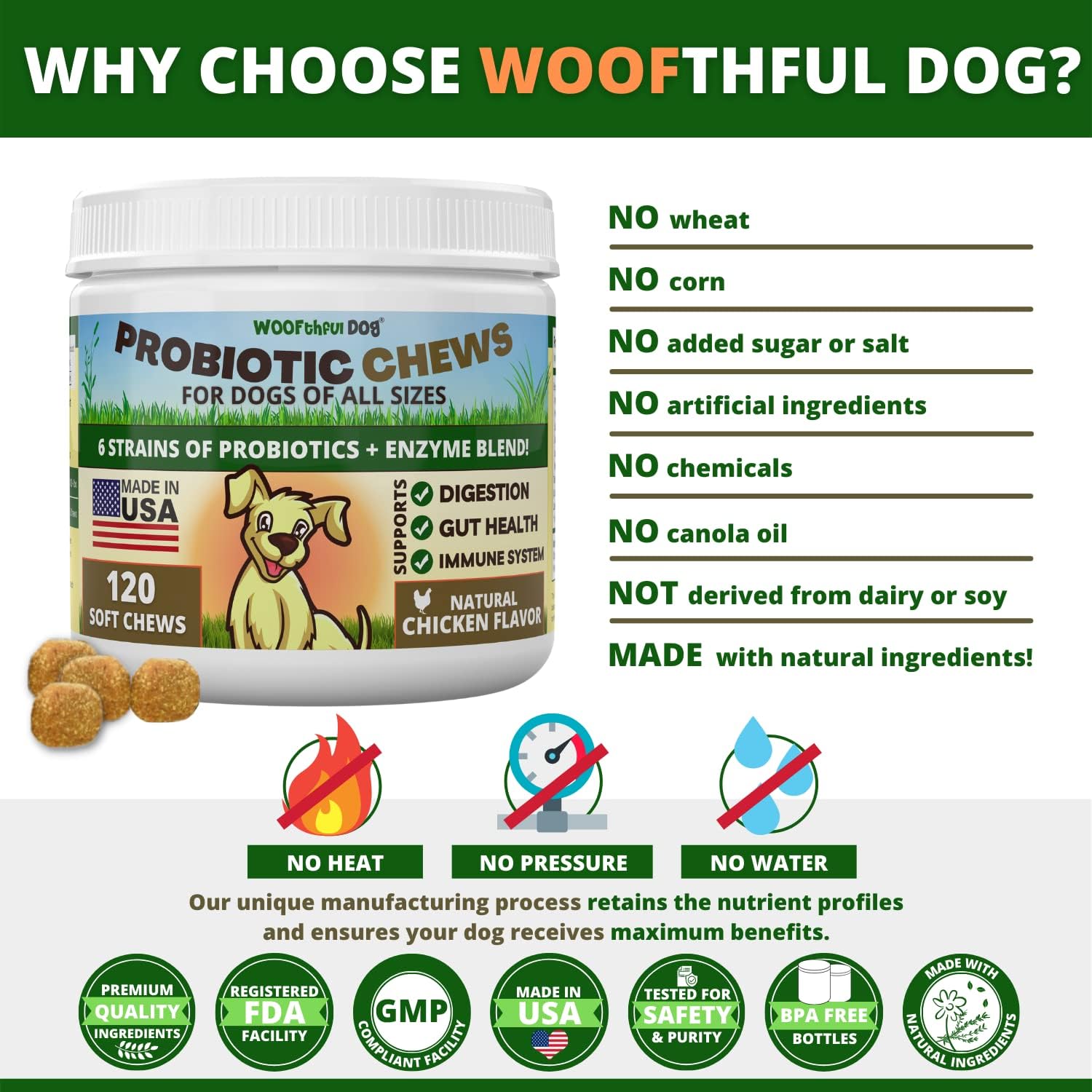 Dog Probiotics Soft Chews - Digestive & Immune Support for Dogs - 120 ct - Made in USA