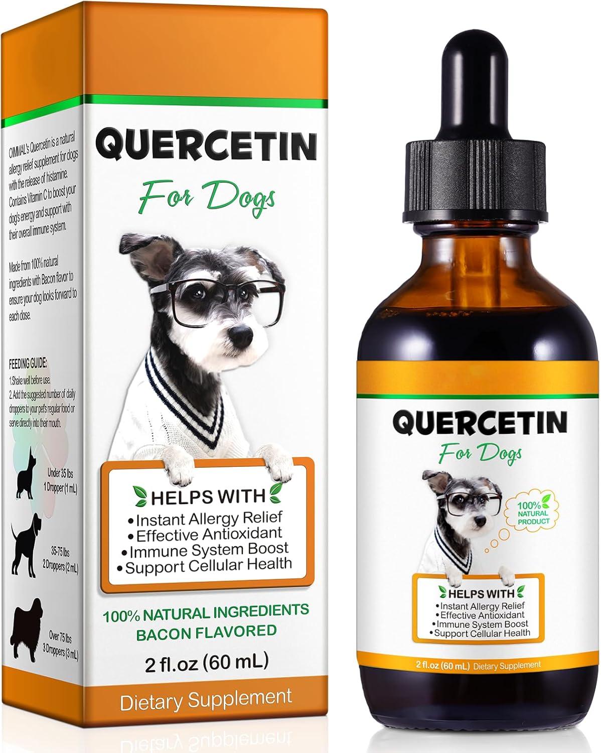 Dog Quercetin Liquid Drops Herbal Supplement for Allergy Relief, Cellular Health, Immune Boost - 60 ml