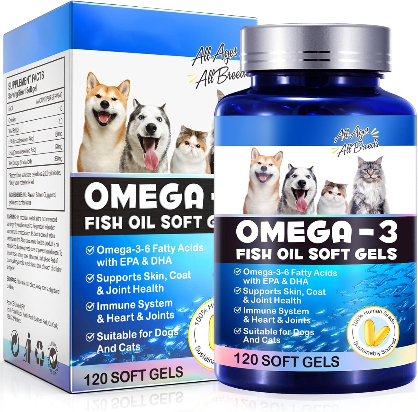 Dog Seasonal Allergies Relief with ALIVO Omega-3 Fish Oil - 120 Soft Gels