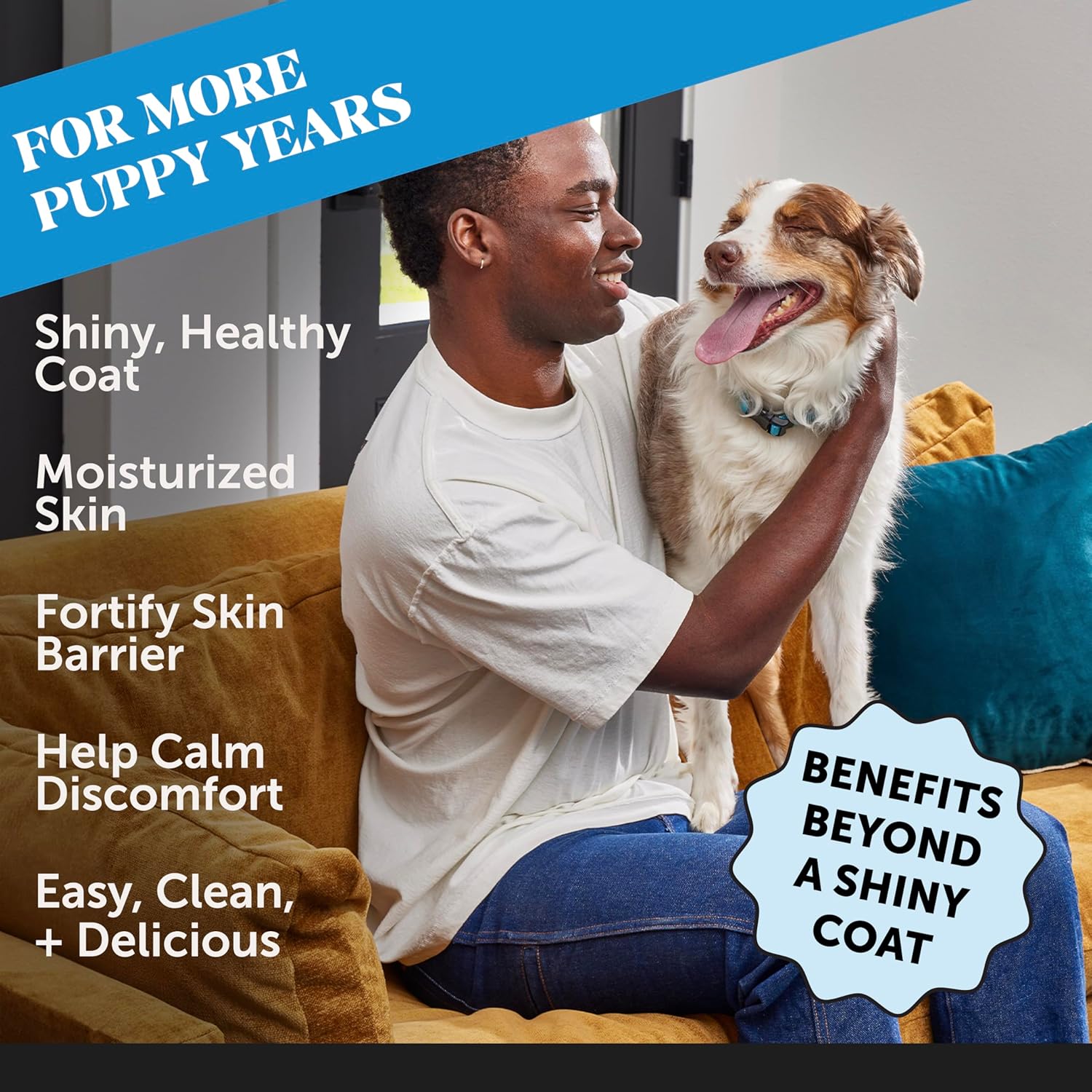 Dog Skin & Coat Supplement with Salmon Oil for Allergy Itch Relief & Health - Bone Broth Topper with Collagen, Biotin, Vitamin E