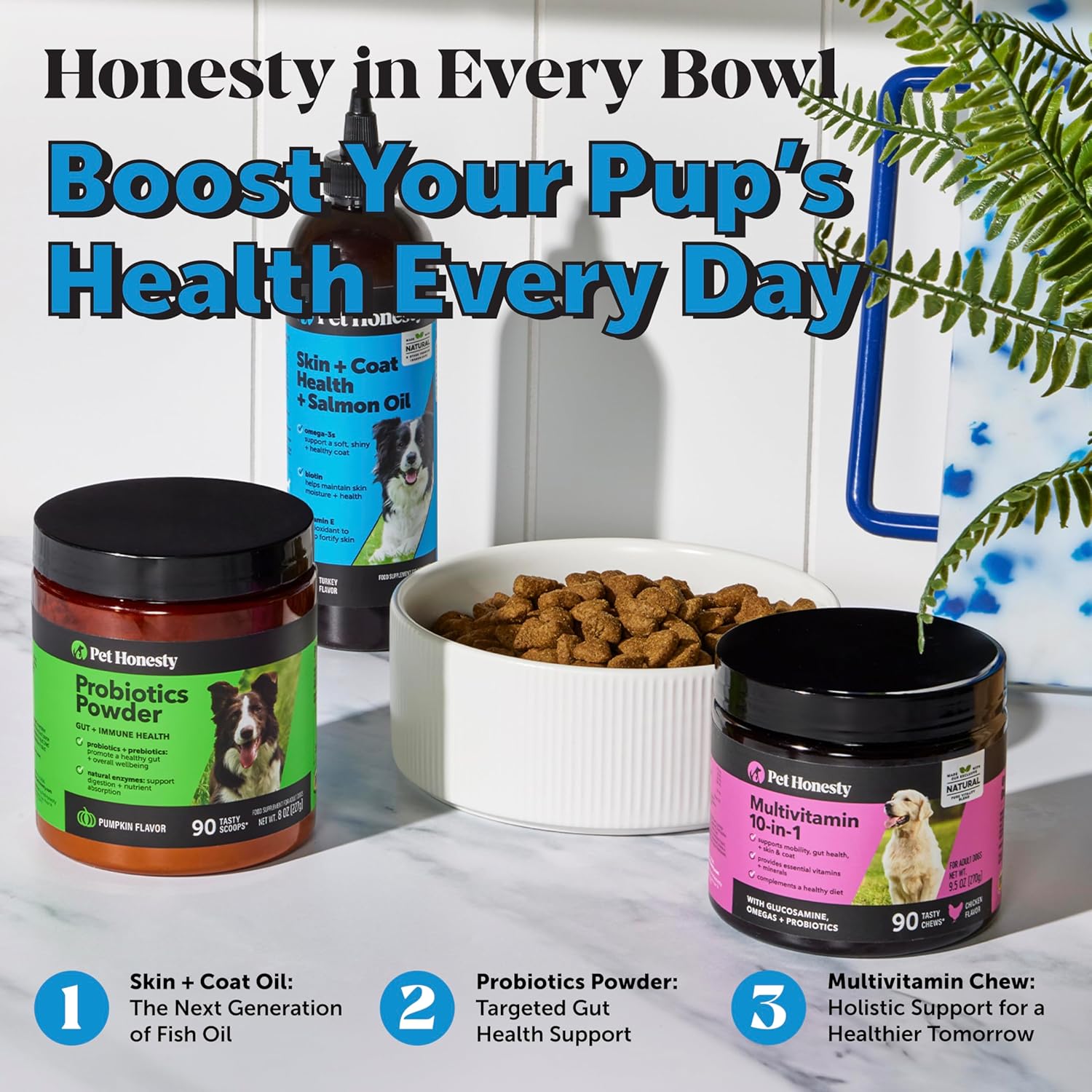 Dog Skin & Coat Supplement with Salmon Oil for Allergy Itch Relief & Health - Bone Broth Topper with Collagen, Biotin, Vitamin E