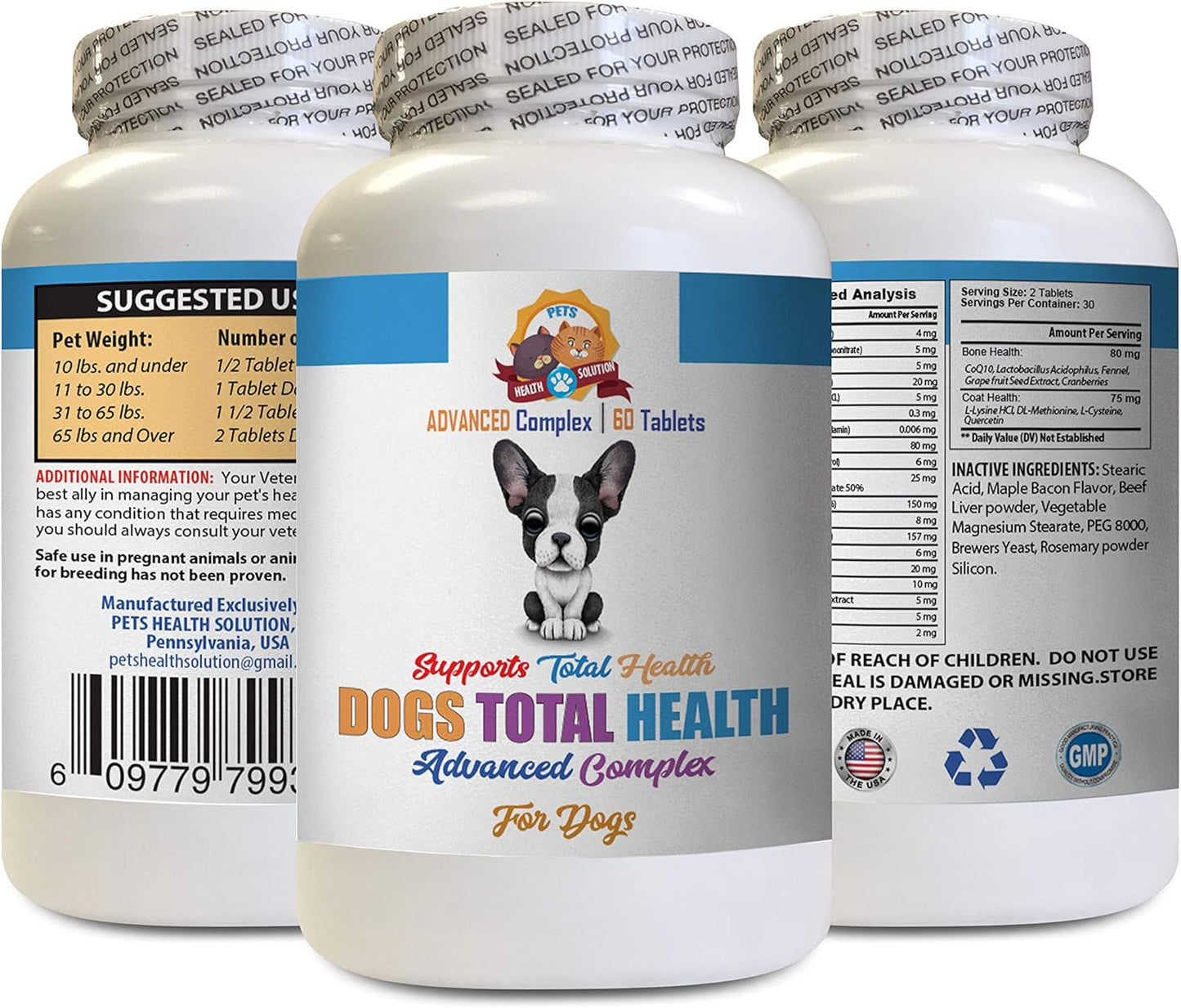Dog Total Health Formula - Advanced Vitamins for Eyes, Coat, Teeth, Gums & Urinary Care - Vitamin E for Skin - 60 Tablets
