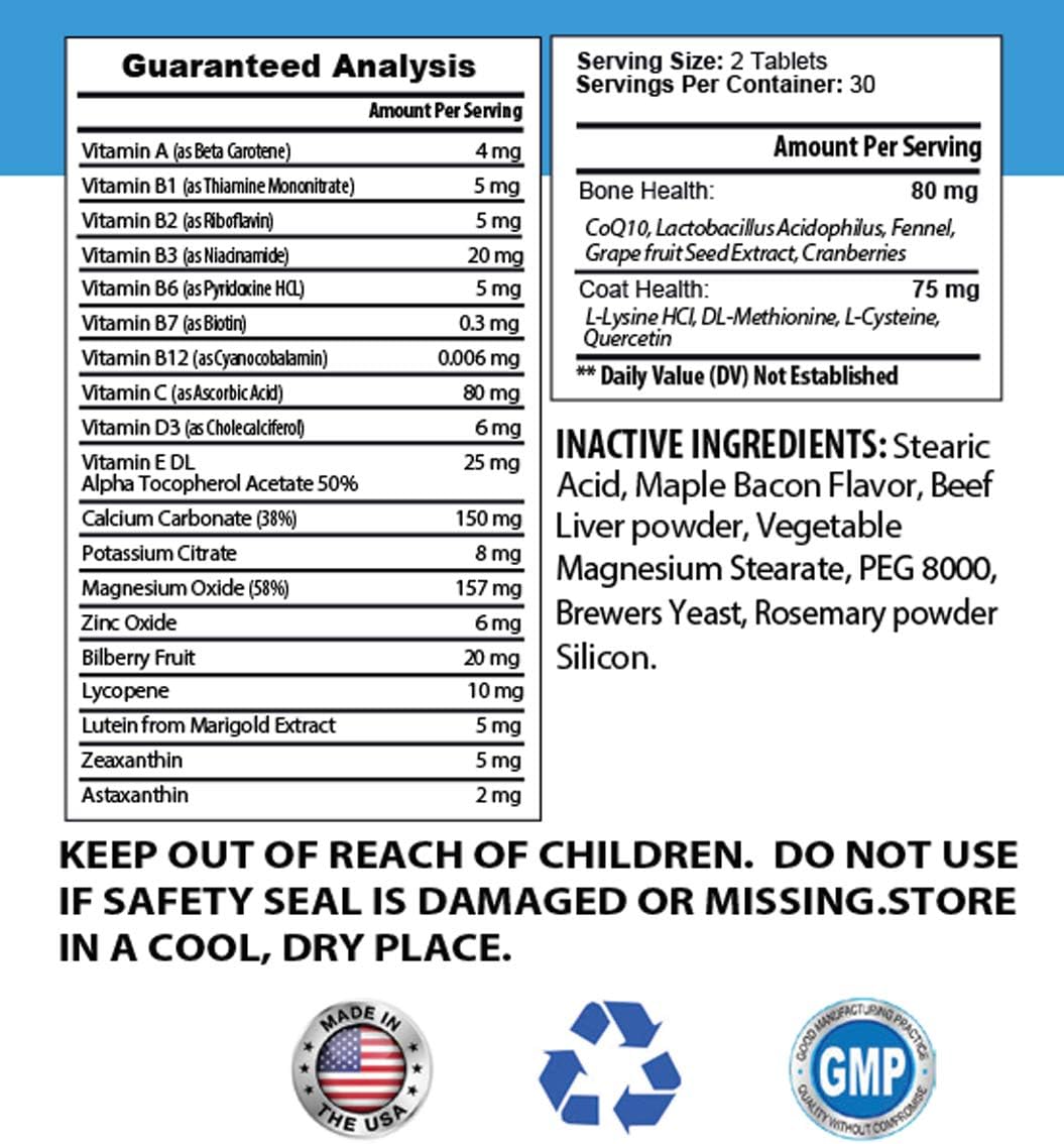 Dog Total Health Formula - Advanced Vitamins for Eyes, Coat, Teeth, Gums & Urinary Care - Vitamin E for Skin - 60 Tablets