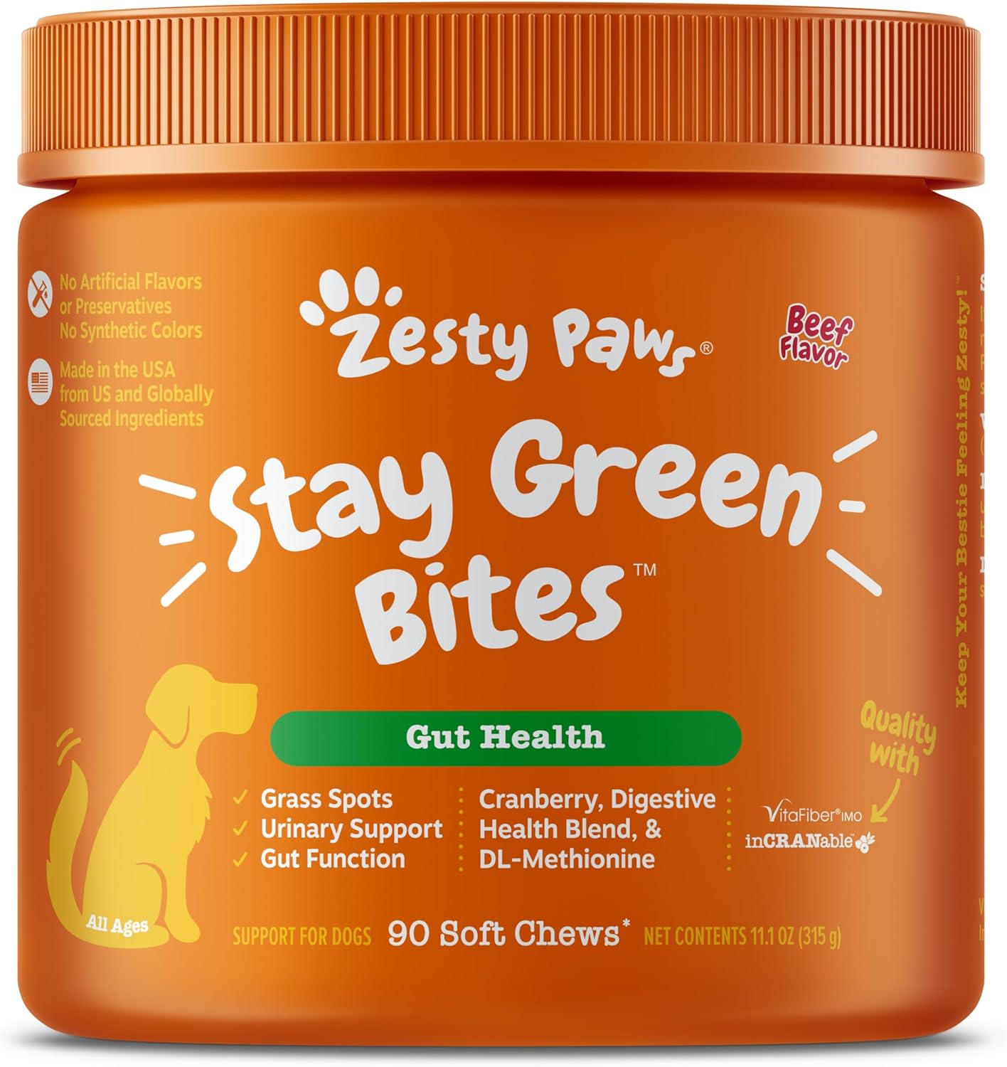 Dog Urine Grass Burn Soft Chews - Zesty Paws Stay Green Bites with Cranberry - Beef Flavor - 90 Count