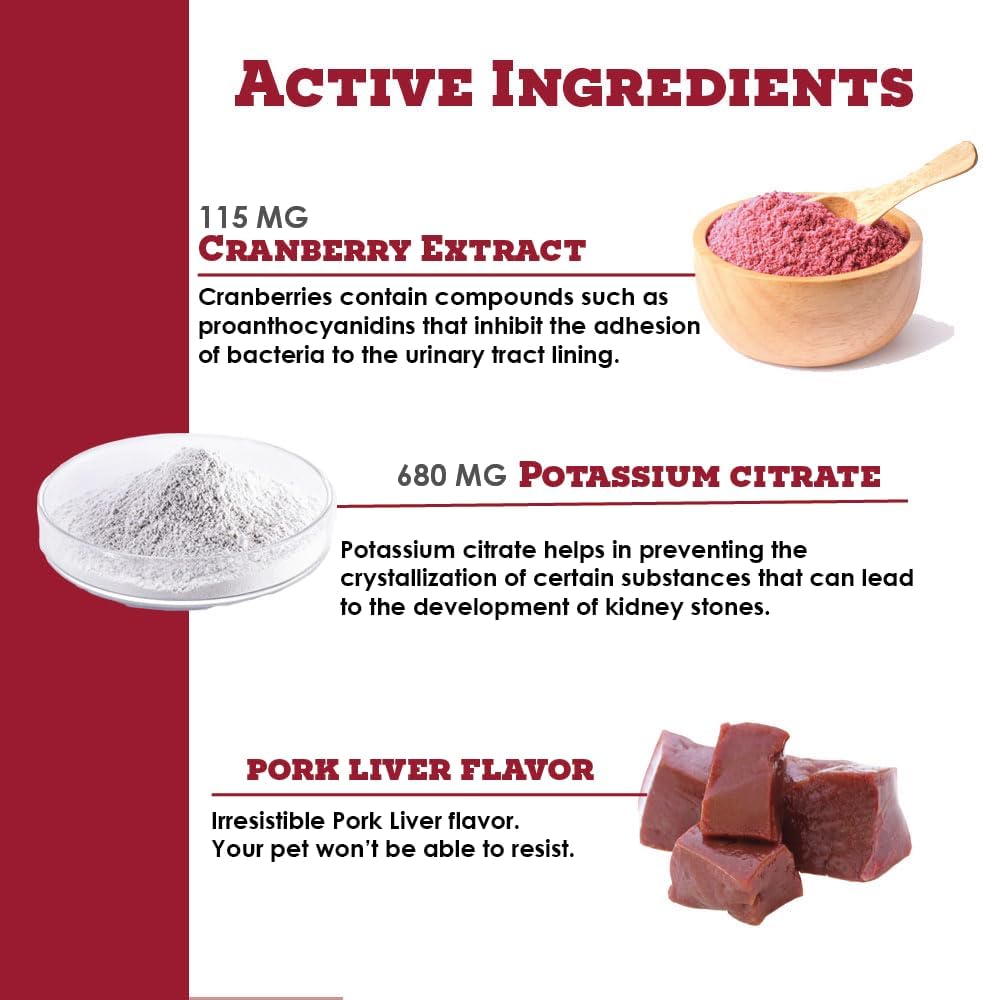Dog UTI Remedy: K-Plus Potassium Citrate & Cranberry Chewable Tablets - Supports Bladder Health for All Breeds - 100 Tabs