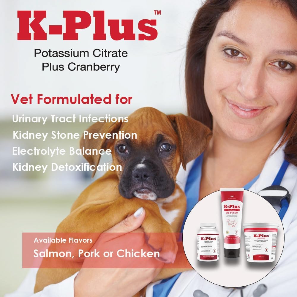 Dog UTI Remedy: K-Plus Potassium Citrate & Cranberry Chewable Tablets - Supports Bladder Health for All Breeds - 100 Tabs