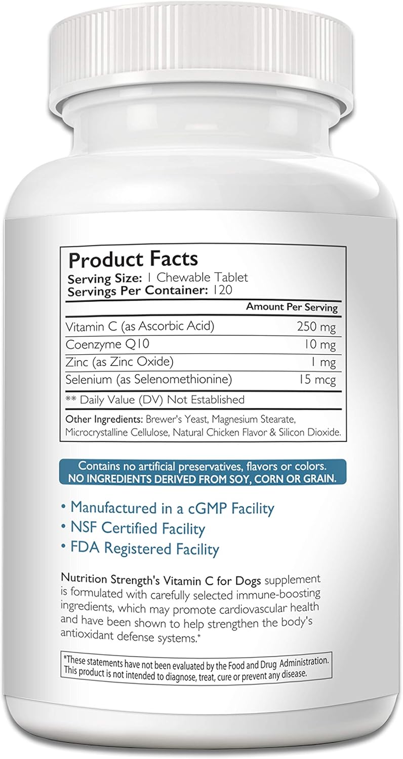 Dog Vitamin C Supplement for Cardiovascular Health, Immune Support, Free Radical Defense - 120 Chewable Tablets