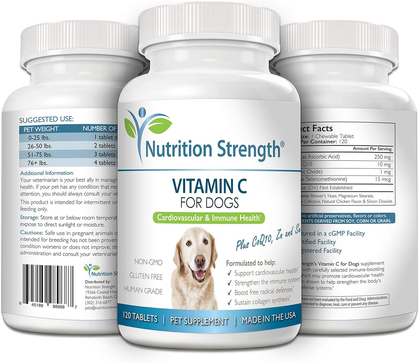 Dog Vitamin C Supplement for Cardiovascular Health, Immune Support, Free Radical Defense - 120 Chewable Tablets