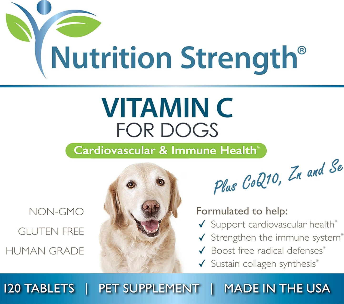 Dog Vitamin C Supplement for Cardiovascular Health, Immune Support, Free Radical Defense - 120 Chewable Tablets